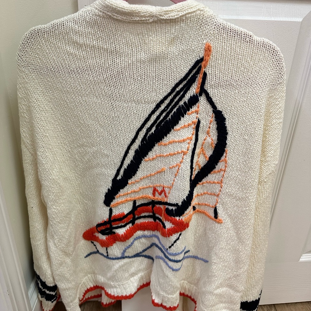 Anthropologie Sailboat Design Cream Sweater